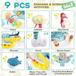 Baby Activity Center Height Adjustable Baby Bouncing Saucer with Interactive Toys-Light Blue