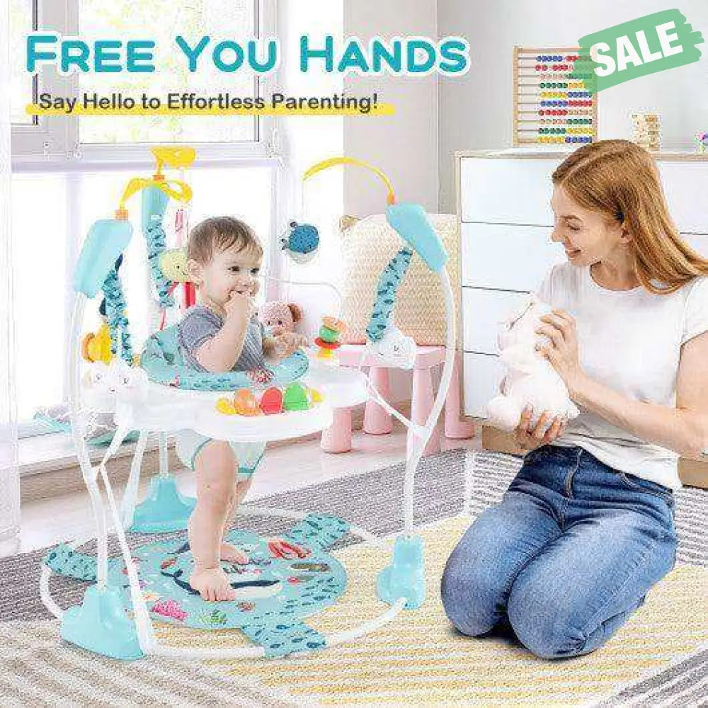 Baby Activity Center Height Adjustable Baby Bouncing Saucer with Interactive Toys-Yellow