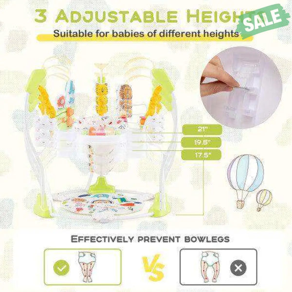 Baby Activity Center Height Adjustable Baby Bouncing Saucer with Interactive Toys-Yellow