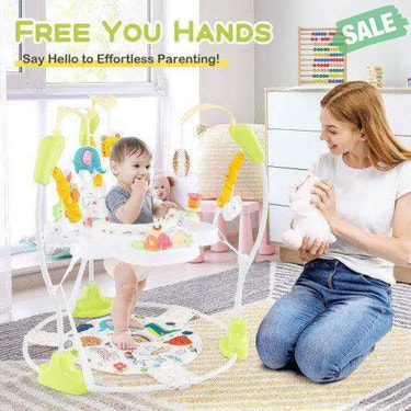 Baby Activity Center Height Adjustable Baby Bouncing Saucer with Interactive Toys-Yellow