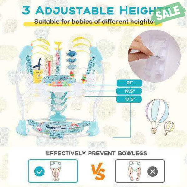 Baby Activity Center Height Adjustable Baby Bouncing Saucer with Interactive Toys-Light Blue