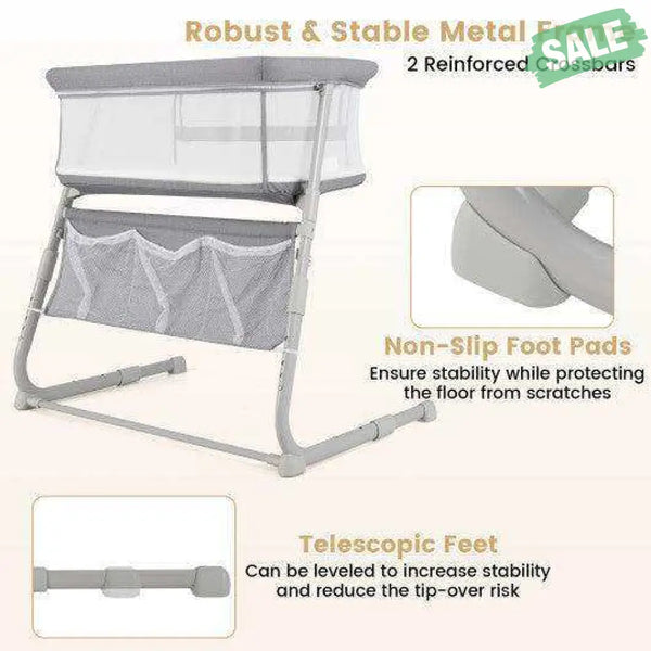 Baby Bassinet Bedside Crib with Adjustable Height Comfy Mattress-Gray Baby Strollers