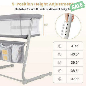 Baby Bassinet Bedside Crib with Adjustable Height Comfy Mattress-Gray Baby Strollers