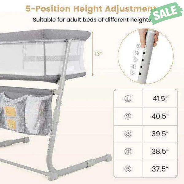 Baby Bassinet Bedside Crib with Adjustable Height Comfy Mattress-Gray Baby Strollers