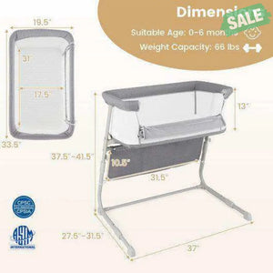Baby Bassinet Bedside Crib with Adjustable Height Comfy Mattress-Gray Baby Strollers