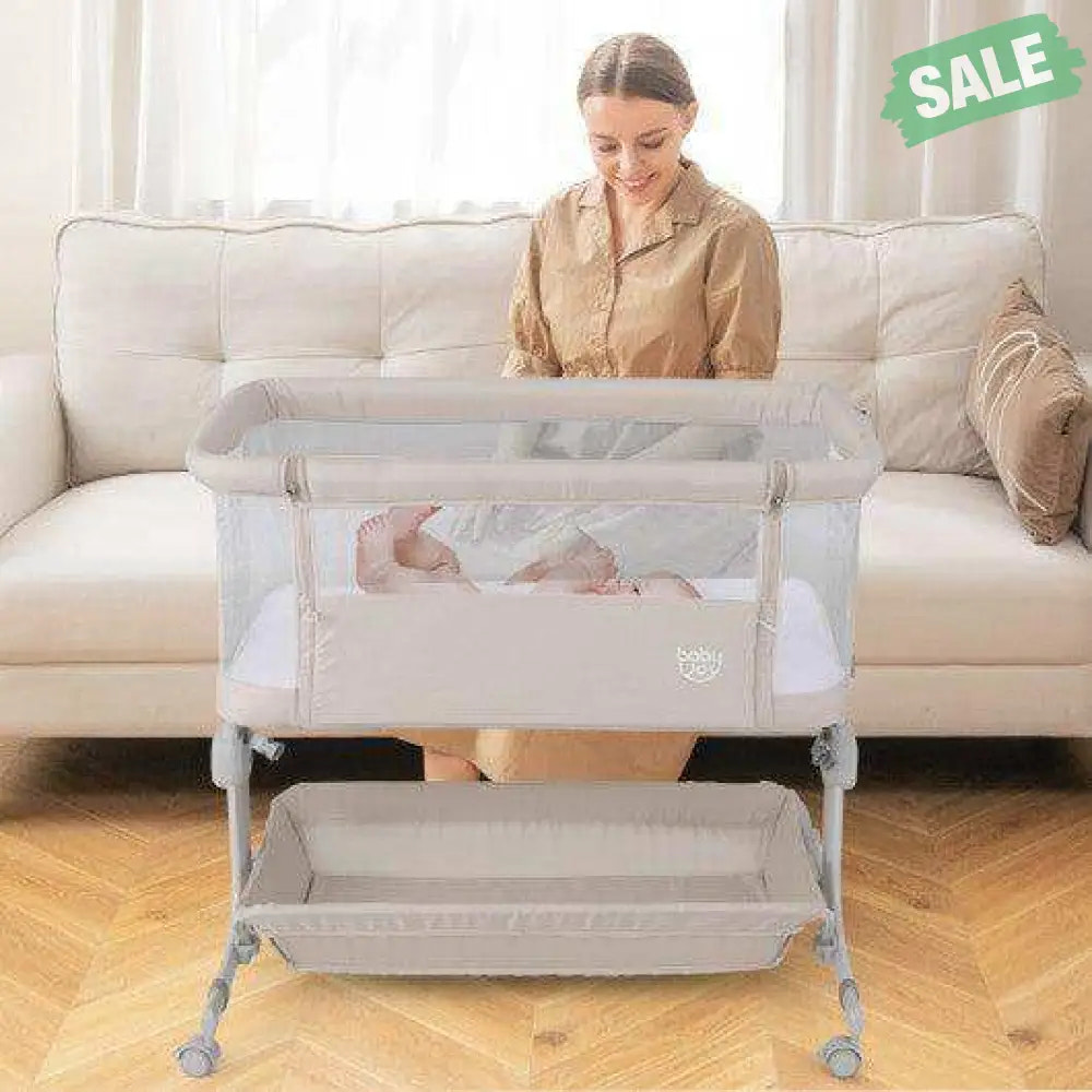 Baby Bassinet Bedside Sleeper with 6-Level Adjustable Height-Beige Bassinets & Bedside Sleepers