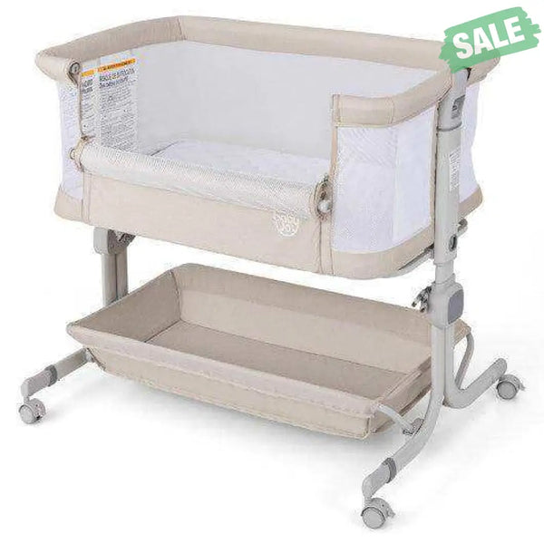 Baby Bassinet Bedside Sleeper with 6-Level Adjustable Height-Beige Bassinets & Bedside Sleepers