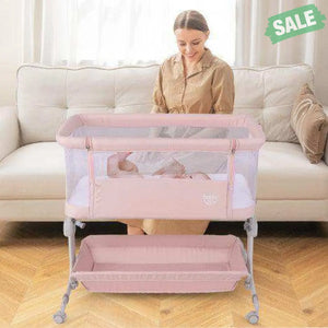 Baby Bassinet Bedside Sleeper with 6-Level Adjustable Height-Beige Bassinets & Bedside Sleepers