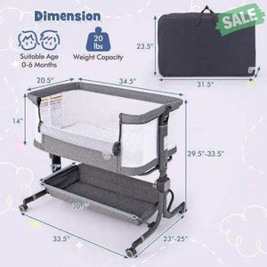 Baby Bassinet Bedside Sleeper with 6-Level Adjustable Height-Beige Gray Bassinets & Bedside Sleepers