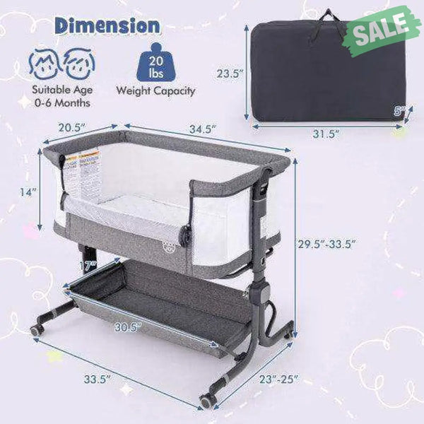 Baby Bassinet Bedside Sleeper with 6-Level Adjustable Height-Beige Gray Bassinets & Bedside Sleepers