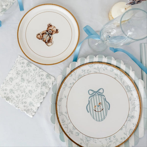 Baby Shower Toile Light Blue Salad Plate, 12pcs