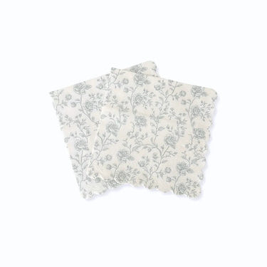 Baby Blue Floral Toile Scalloped Cocktail Napkins, 12pcs