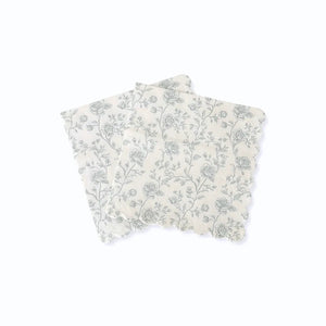 Baby Blue Floral Toile Scalloped Cocktail Napkins, 12pcs