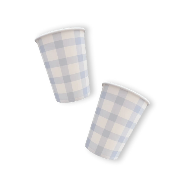 Baby Blue Gingham Paper Party Cups, 9 oz (12 Pack)