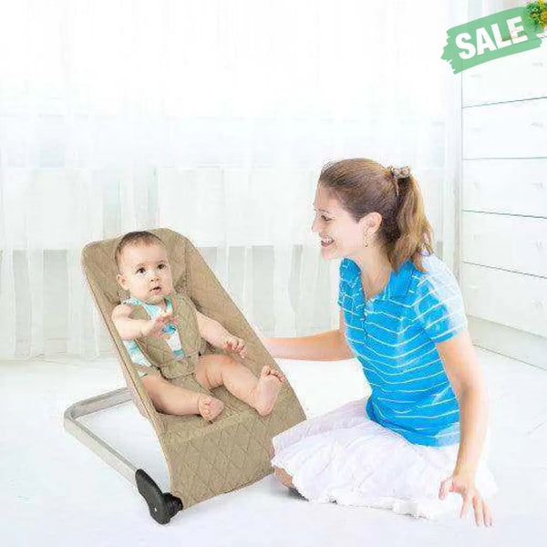 Baby Bouncer Seat with Aluminum and Metal Frame-Beige