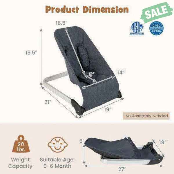 Baby Bouncer Seat with Aluminum and Metal Frame-Gray