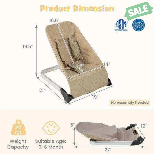 Baby Bouncer Seat with Aluminum and Metal Frame-Beige