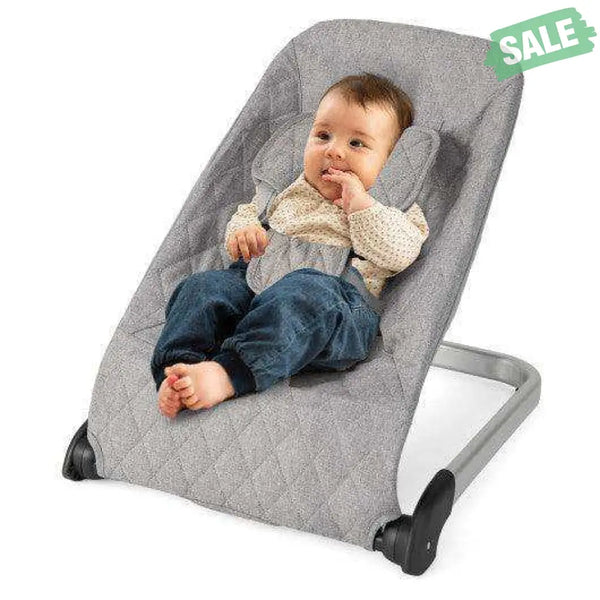 Baby Bouncer Seat with Aluminum and Metal Frame-Light Gray Light Gray Baby Bouncer & Rocker