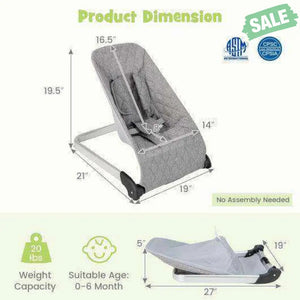 Baby Bouncer Seat with Aluminum and Metal Frame-Light Gray Light Gray Baby Bouncer & Rocker