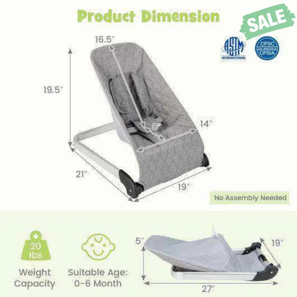 Baby Bouncer Seat with Aluminum and Metal Frame-Light Gray Light Gray Baby Bouncer & Rocker
