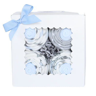 Baby Boy Cupcake Set - Royal Safari, featuring adorable animal designs on swaddles and baby blankets.