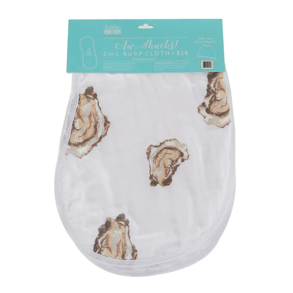 Gift Set: Aw Shucks! Oyster Baby Muslin Swaddle Blanket and Burp Cloth/Bib Combo Baby Shower Essential for Newborn
