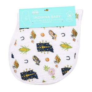 Gift Set: Indiana Baby Muslin Swaddle Blanket and Burp Cloth/Bib Combo Baby Shower Essential for Newborn
