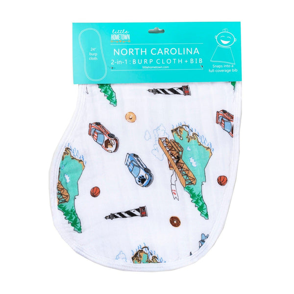 Gift Set: North Carolina Baby Muslin Swaddle Blanket and Burp Cloth/Bib Combo Soft Breathable Bamboo Cotton