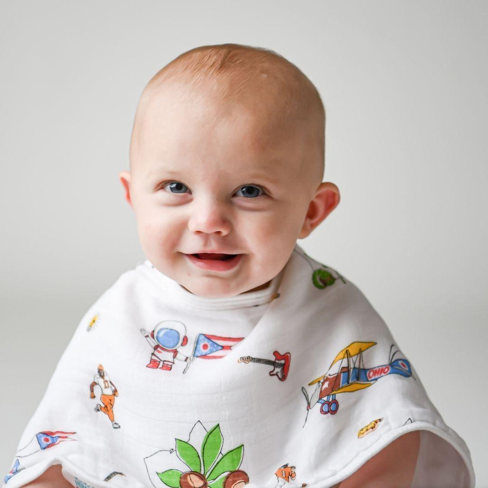 Ohio Baby Muslin Swaddle Blanket and Burp Cloth/Bib Combo Gift Set for newborns, soft and stylish baby essentials.
