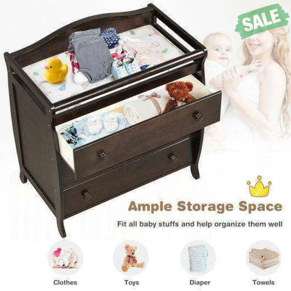 Baby Changing Table Infant Diaper with 3 Drawers and Safety Belt-Brown