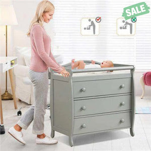Baby Changing Table Infant Diaper with 3 Drawers and Safety Belt-Gray