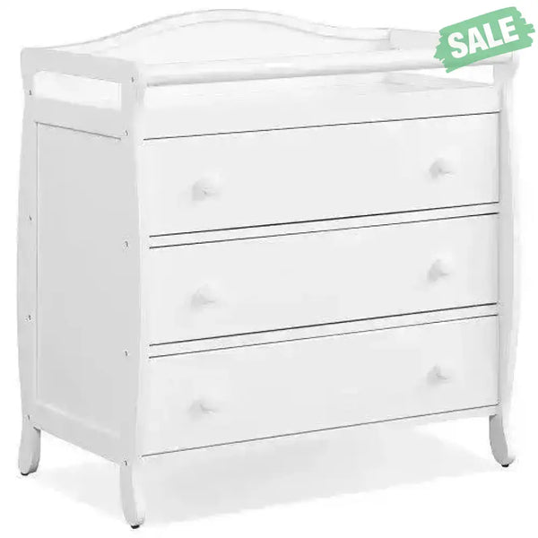 Baby Changing Table Infant Diaper with 3 Drawers and Safety Belt-White