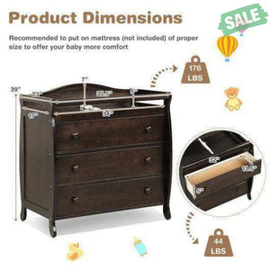 Baby Changing Table Infant Diaper with 3 Drawers and Safety Belt-Brown