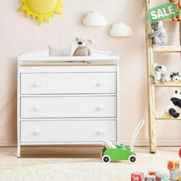 Baby Changing Table Infant Diaper with 3 Drawers and Safety Belt-White