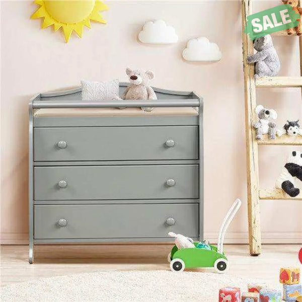 Baby Changing Table Infant Diaper with 3 Drawers and Safety Belt-Gray