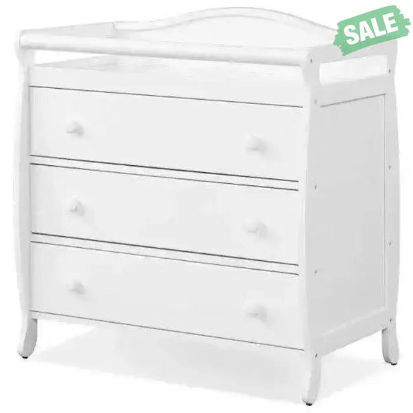 Baby Changing Table Infant Diaper with 3 Drawers and Safety Belt-White