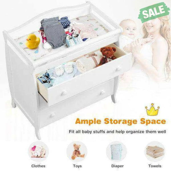 Baby Changing Table Infant Diaper with 3 Drawers and Safety Belt-White