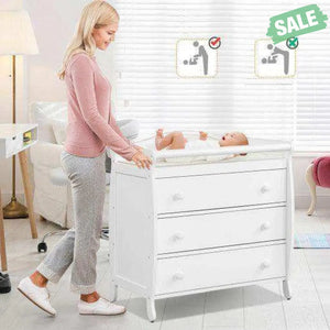 Baby Changing Table Infant Diaper with 3 Drawers and Safety Belt-White
