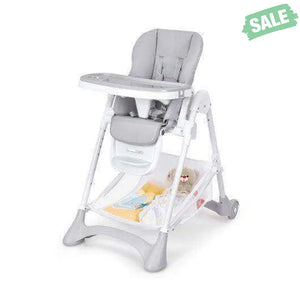 Baby Convertible Folding Adjustable High Chair with Wheel Tray Storage Basket-Beige Beige High Chairs