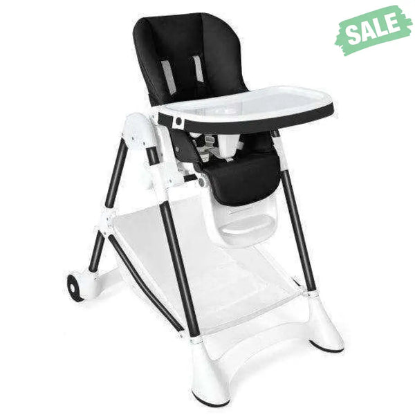 Baby Convertible Folding Adjustable High Chair with Wheel Tray Storage Basket-Beige Beige High Chairs