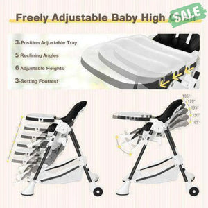 Baby Convertible Folding Adjustable High Chair with Wheel Tray Storage Basket-Beige Beige High Chairs