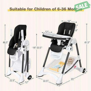 Baby Convertible Folding Adjustable High Chair with Wheel Tray Storage Basket-Beige Beige High Chairs