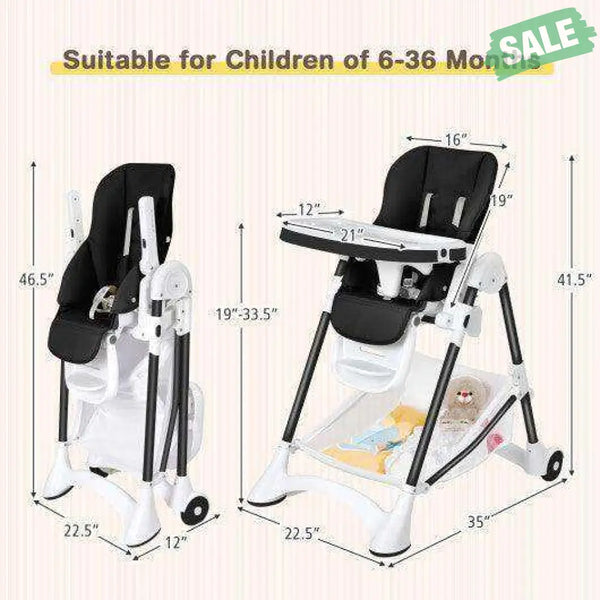 Baby Convertible Folding Adjustable High Chair with Wheel Tray Storage Basket-Beige Beige High Chairs