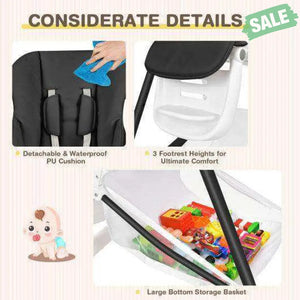 Baby Convertible Folding Adjustable High Chair with Wheel Tray Storage Basket-Beige Beige High Chairs