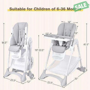 Baby Convertible Folding Adjustable High Chair with Wheel Tray Storage Basket-Beige Beige High Chairs