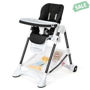 Baby Convertible Folding Adjustable High Chair with Wheel Tray Storage Basket-Beige Beige High Chairs
