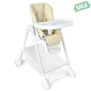 Baby Convertible Folding Adjustable High Chair with Wheel Tray Storage Basket-Beige Beige High Chairs