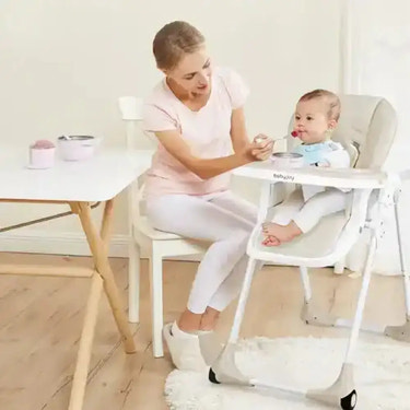 Baby Convertible High Chair with Wheels-Beige High Chairs