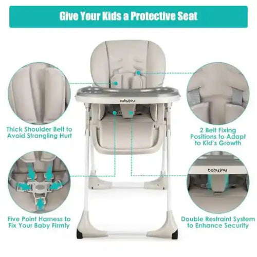 Baby Convertible High Chair with Wheels-Beige Gray High Chairs