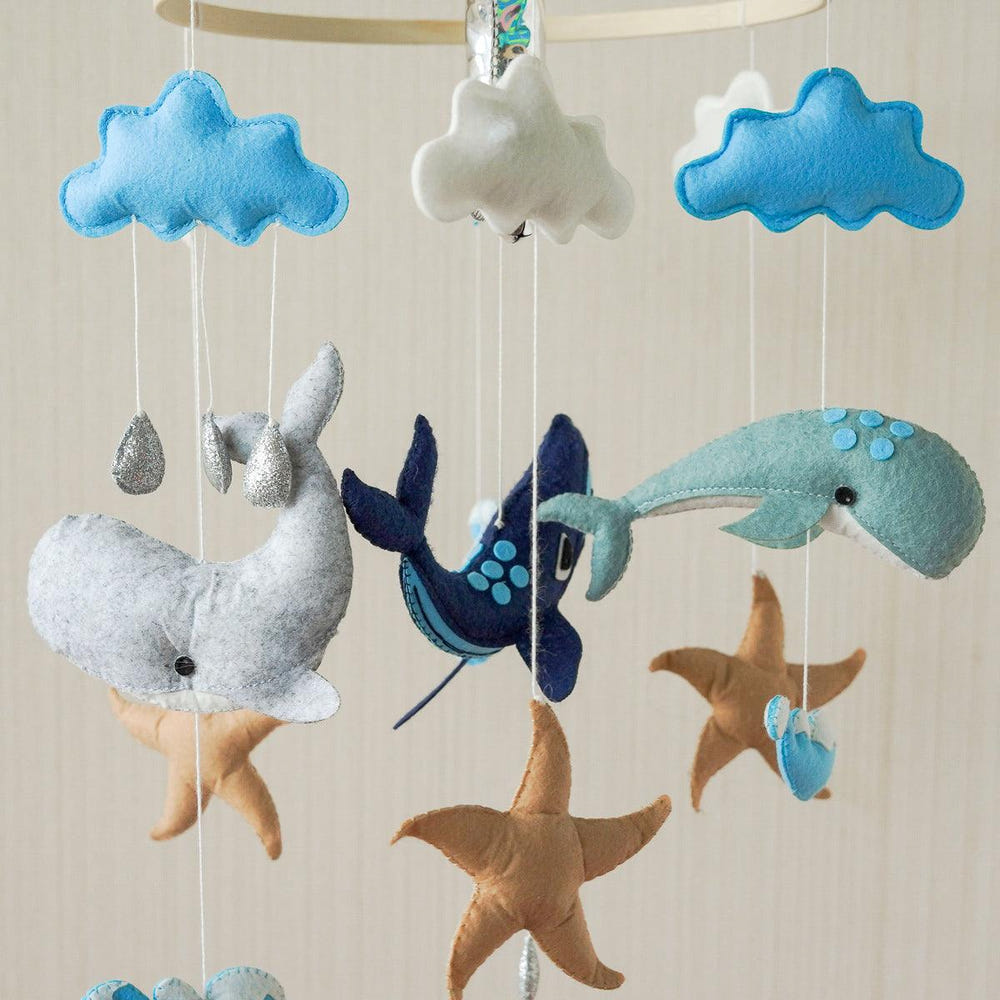 Handmade Under the Sea baby mobile, perfect décor for nursery, featuring colorful sea creatures and soothing design.